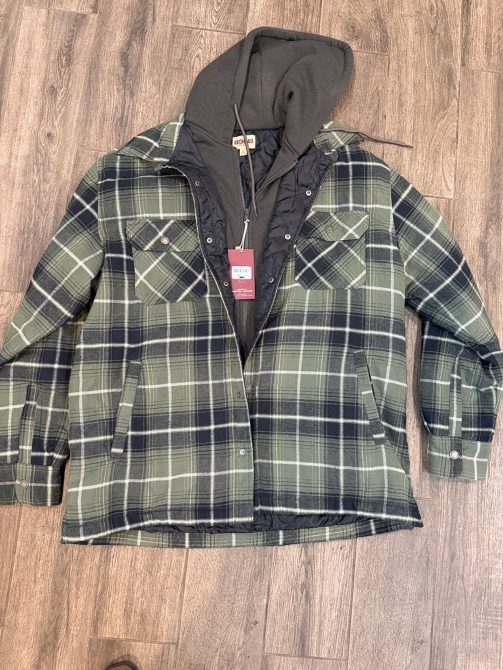 NWT RedHead Bull Creek Green and Black Plaid Hooded Field Jacket